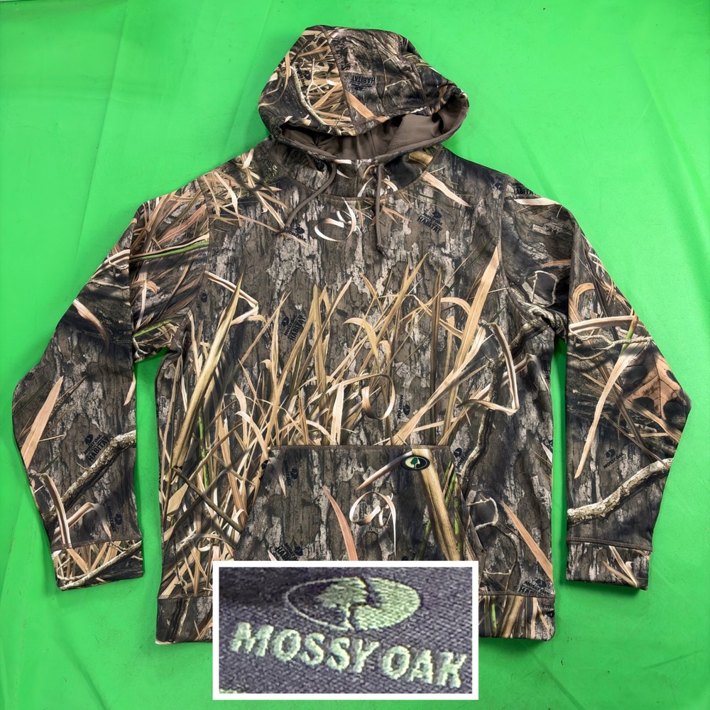 Mossy Oak Shadow Grass Habitat Hunting Hoodie Mens L Camo Performance Fleece LS